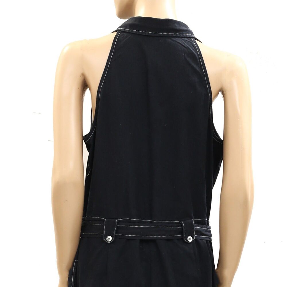 Free people Free-est Sunset Sail Romper Dress Collared Buttondown Black L 286094 - Picture 8 of 9